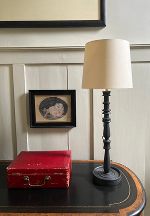 Pair of tall soft black wooden table lamps