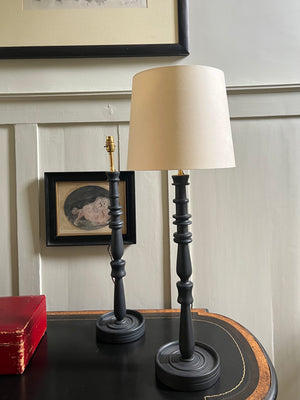 Pair of tall soft black wooden table lamps