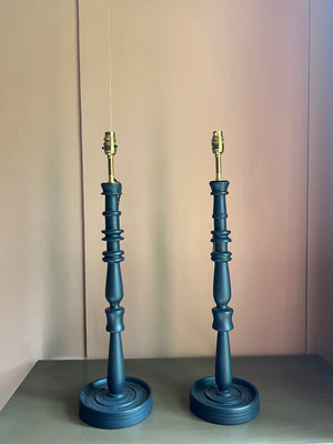 Pair of tall soft black wooden table lamps
