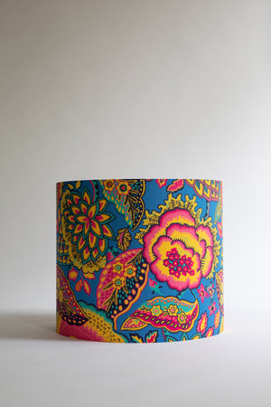 Brightly coloured floral patterned drum lampshade