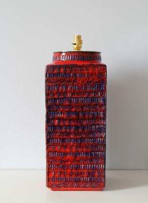 Large, striking blue and red ceramic lamp base