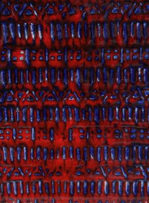 Large, striking blue and red ceramic lamp base