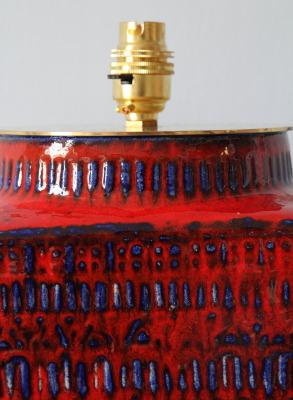 Large, striking blue and red ceramic lamp base