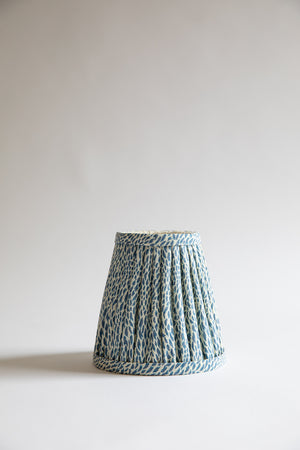 Gathered candleshade in pretty duck-egg blue speckled pattern